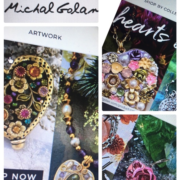 GENUINE MICHAL GOLAN GOLD TONE CARVED LT GREY LILAC, LT BLUE FLORAL NECKLACE 16" - Picture 9 of 9